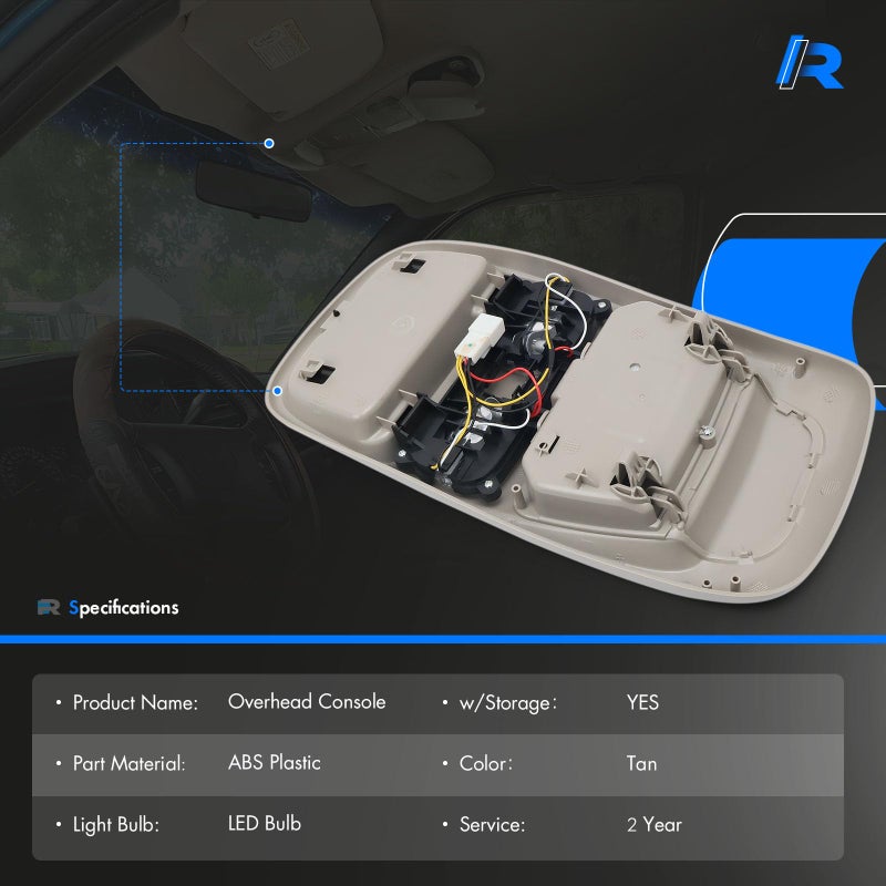 RHAOCZIYAUTO LED Overhead Console Assembly Fit for Dodge Ram 1500 2500 3500 1998-2002 Cab Interior Ceiling Dome Map Reading Light Lamp Map lights Replaces# SN96TL2AA, SN94TL2AA, L0021202, 5013609AA, 55350657, Tan - Image 4