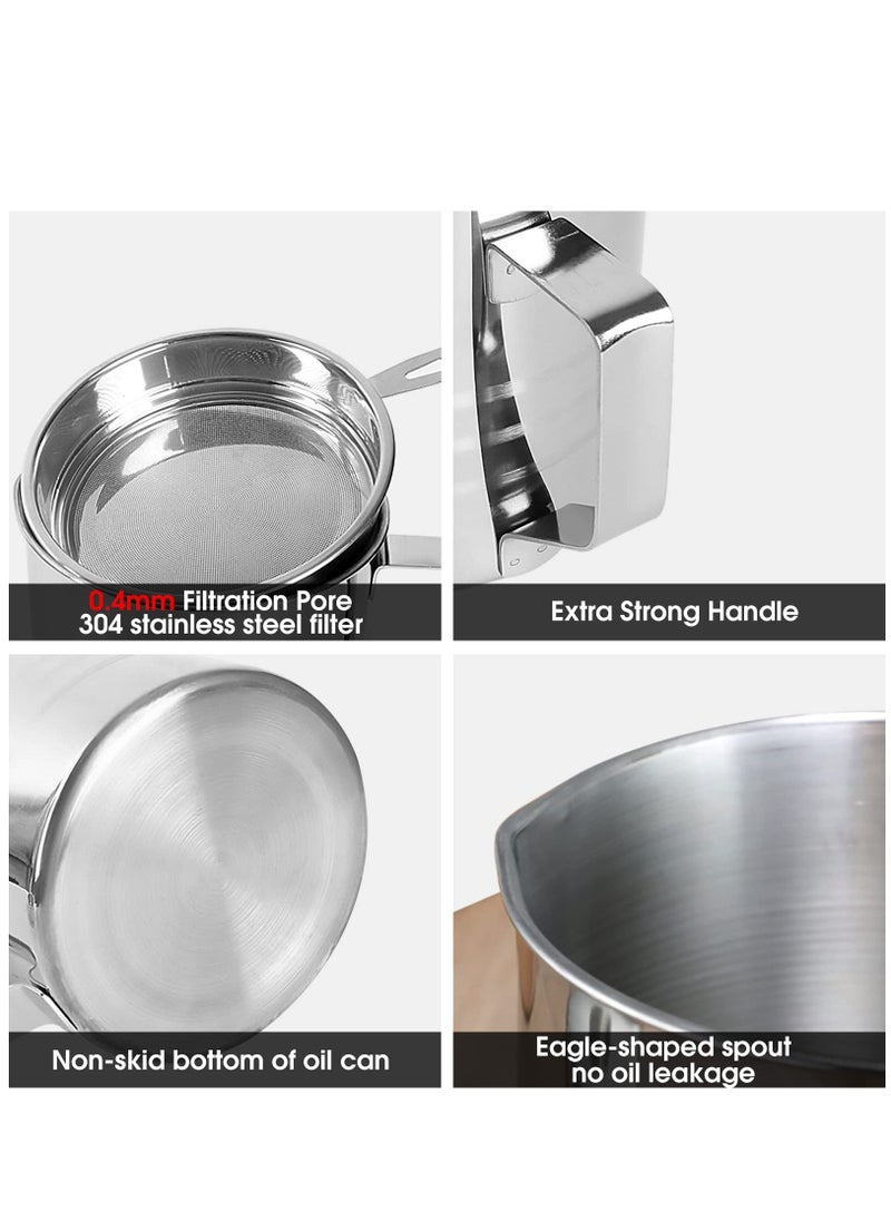 KASTWAVE 1.2L Oil Strainer Container, Stainless Steel Kitchen Cooking Oil Storage Pot Grease Keeper with Detachable Fine Mesh Filter  - Image 4