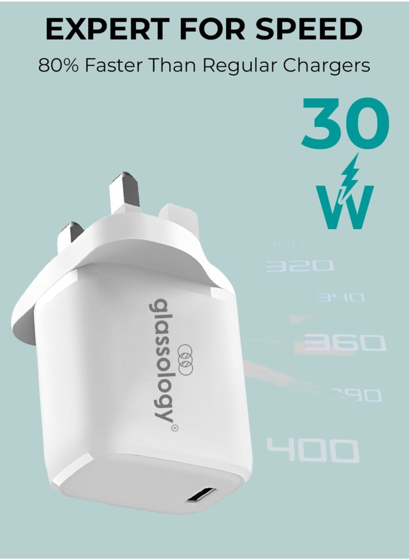 glassology - 30W Fast USB C Charger Compatible with All iPhoneand Samsung Type-C Charger Plug Universal Travel Adapter USB-C Plug - Image 1
