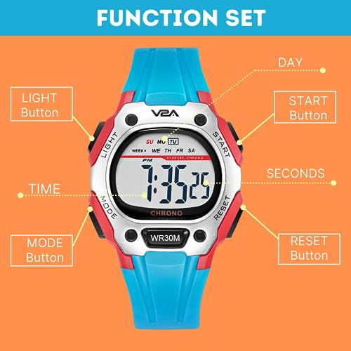 V2A Digital Watch for Boys Kids Between 4 to 14 Years of Age Resin Band Multi-Functional 30 M Waterproof Digital Sports Watches for Boys (Red Case and Blue Band) - Image 5