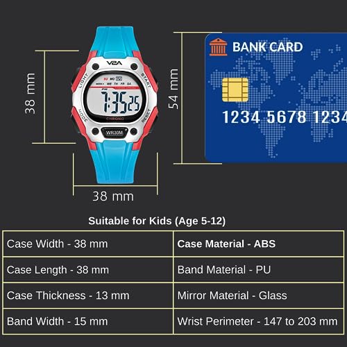 V2A Digital Watch for Boys Kids Between 4 to 14 Years of Age Resin Band Multi-Functional 30 M Waterproof Digital Sports Watches for Boys (Red Case and Blue Band) - Image 4