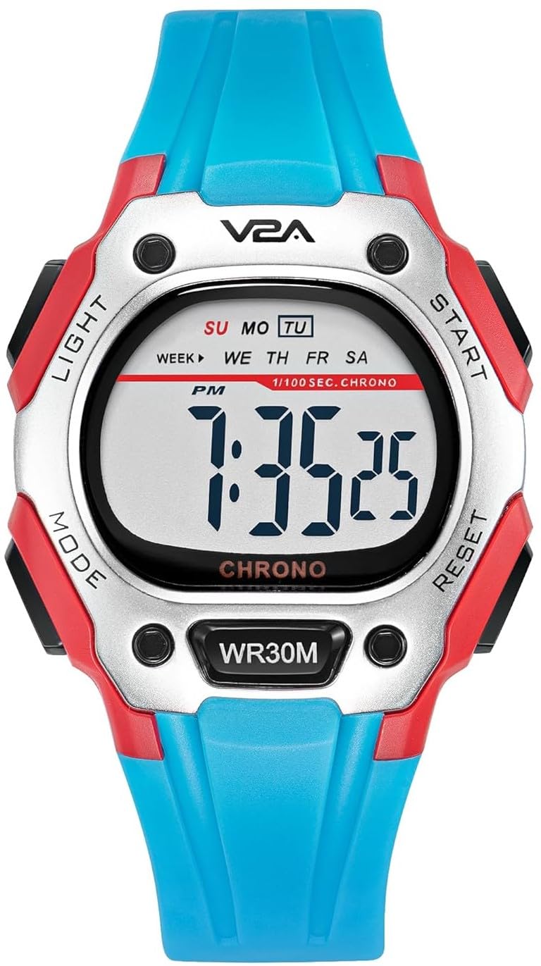 V2A Digital Watch for Boys Kids Between 4 to 14 Years of Age Resin Band Multi-Functional 30 M Waterproof Digital Sports Watches for Boys (Red Case and Blue Band) - Image 1