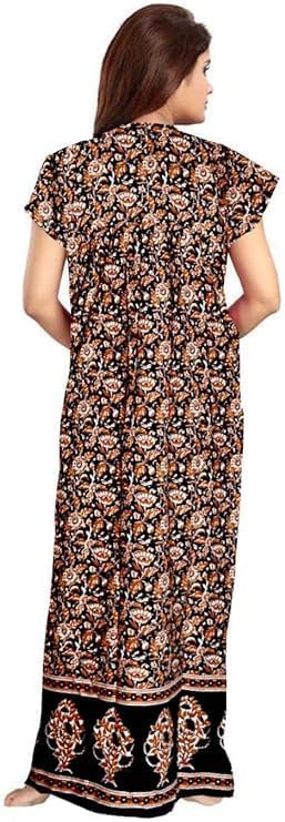 Vlazom Women’s Cotton Printed Maxi Nighty – Ankle Length Night Dress Gown, Pack of 2, Free Size – Soft & Breathable Sleepwear (Black&Black, Free Size) - Image 3