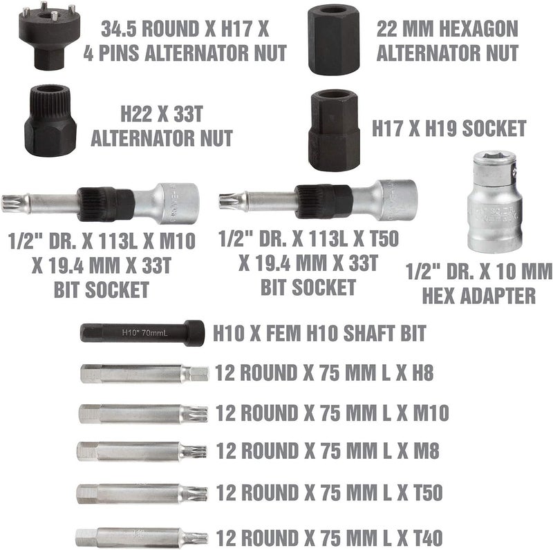 OEMTOOLS 37275 Alternator Decoupler Pulley Service Kit, Alternator Pulley Removal Tool, Automotive Puller Tool Set, Alternator Decoupler Pulley Tool - Image 4