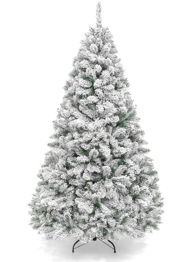 NIBEMINENT NIBEMINENT Flocked Christmas Tree 8 Feet,Artificial Christmas Tree Pine Tree with 1350 Branches and Snow,Quick Assembly,Metal Hinges and Foldable Base Suitable for Family Interaction (8ft)  - Image 1