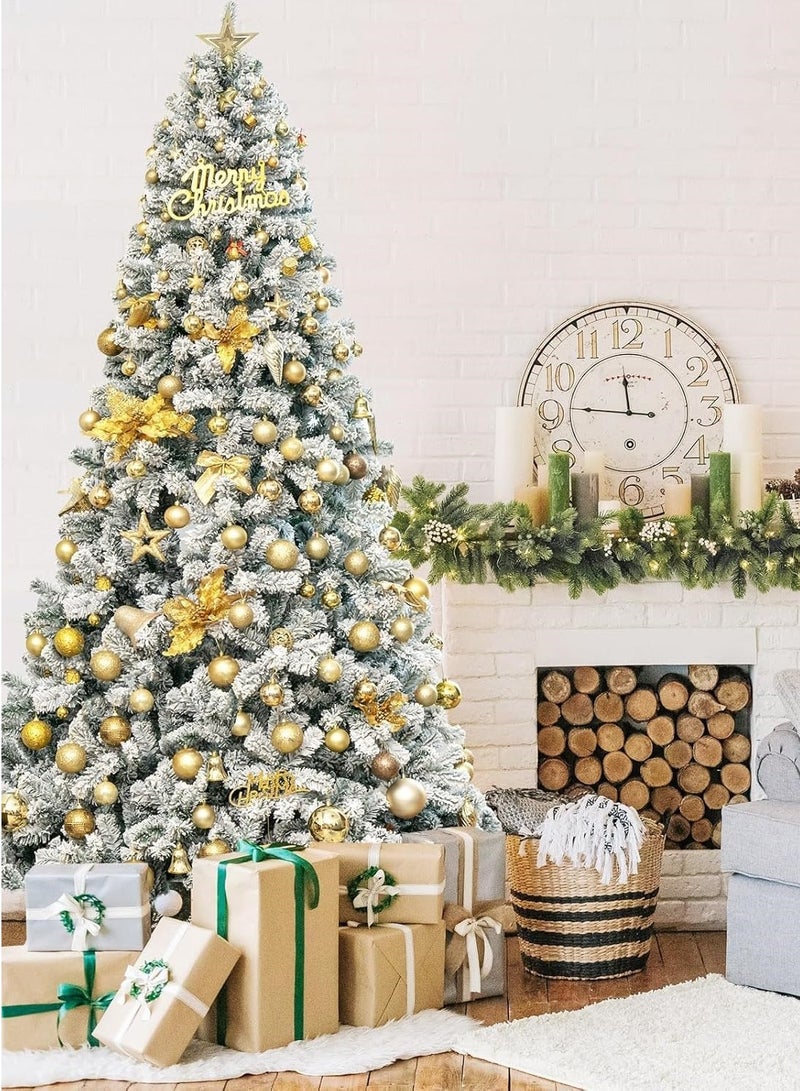 NIBEMINENT NIBEMINENT Flocked Christmas Tree 8 Feet,Artificial Christmas Tree Pine Tree with 1350 Branches and Snow,Quick Assembly,Metal Hinges and Foldable Base Suitable for Family Interaction (8ft)  - Image 2