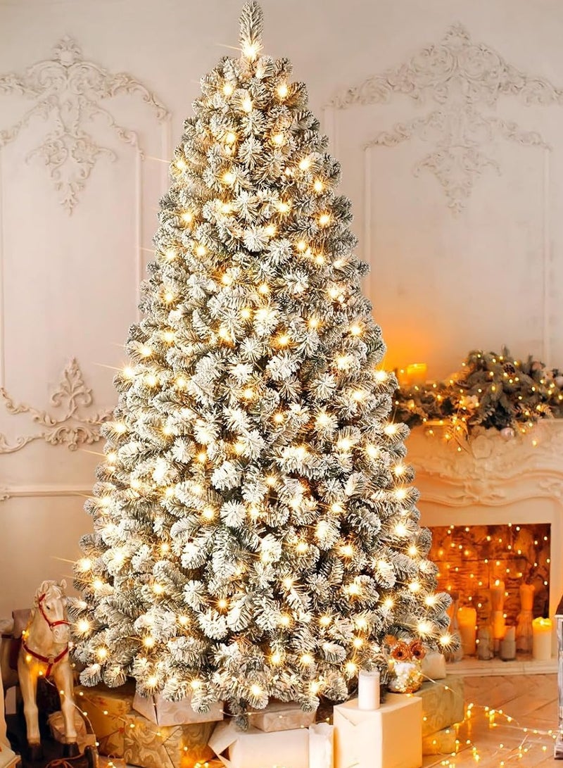 NIBEMINENT NIBEMINENT Flocked Christmas Tree 8 Feet,Artificial Christmas Tree Pine Tree with 1350 Branches and Snow,Quick Assembly,Metal Hinges and Foldable Base Suitable for Family Interaction (8ft)  - Image 4