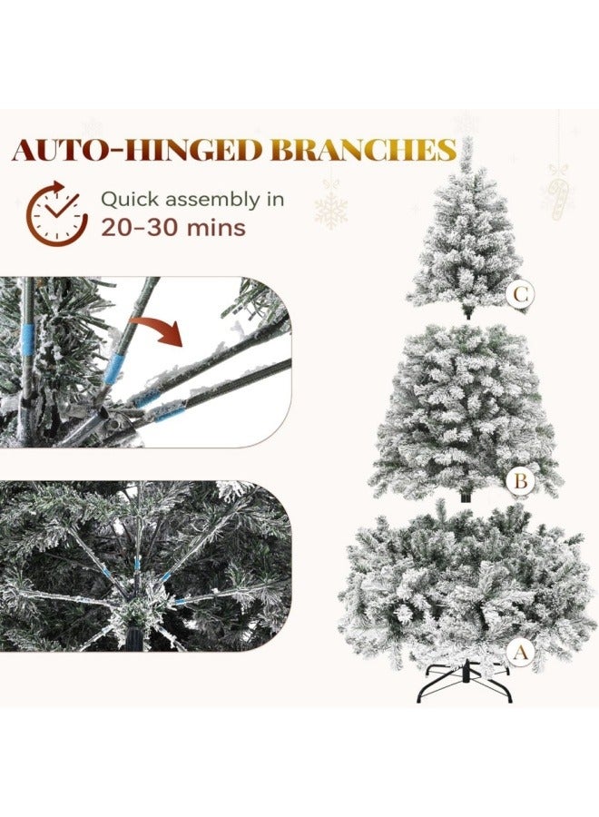NIBEMINENT NIBEMINENT Flocked Christmas Tree 8 Feet,Artificial Christmas Tree Pine Tree with 1350 Branches and Snow,Quick Assembly,Metal Hinges and Foldable Base Suitable for Family Interaction (8ft)  - Image 5