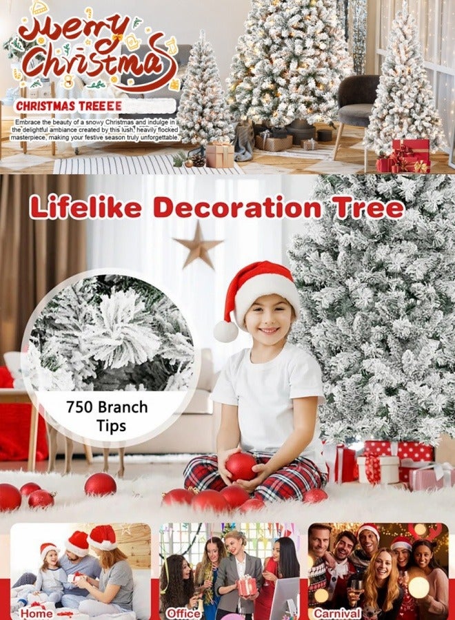 NIBEMINENT NIBEMINENT Flocked Christmas Tree 8 Feet,Artificial Christmas Tree Pine Tree with 1350 Branches and Snow,Quick Assembly,Metal Hinges and Foldable Base Suitable for Family Interaction (8ft)  - Image 3