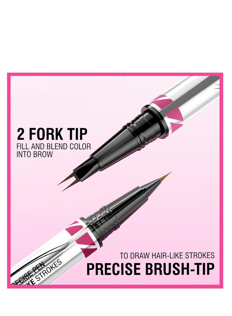 كيو اي سي قلم الحواجب ، قلم الحواجب 2 في 1 ثنائي الأطراف Microblading قلم الحواجب مع طرف شوكة دقيقة وفرشاة دقيقة تجعد الحواجب الطبيعية تشبه الشعر ، تدوم طوال اليوم (بني) - Image 4