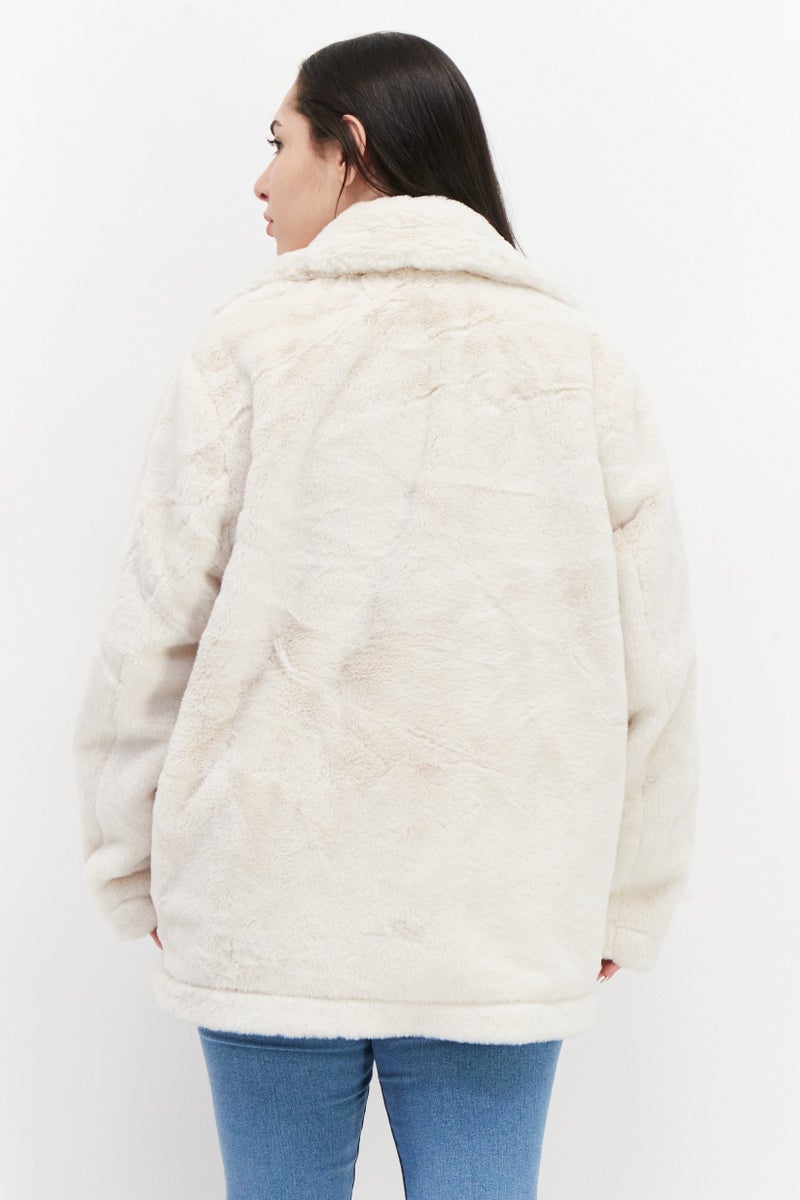 French Connection Women Faux Fur Trench Coat, Beige - Image 3