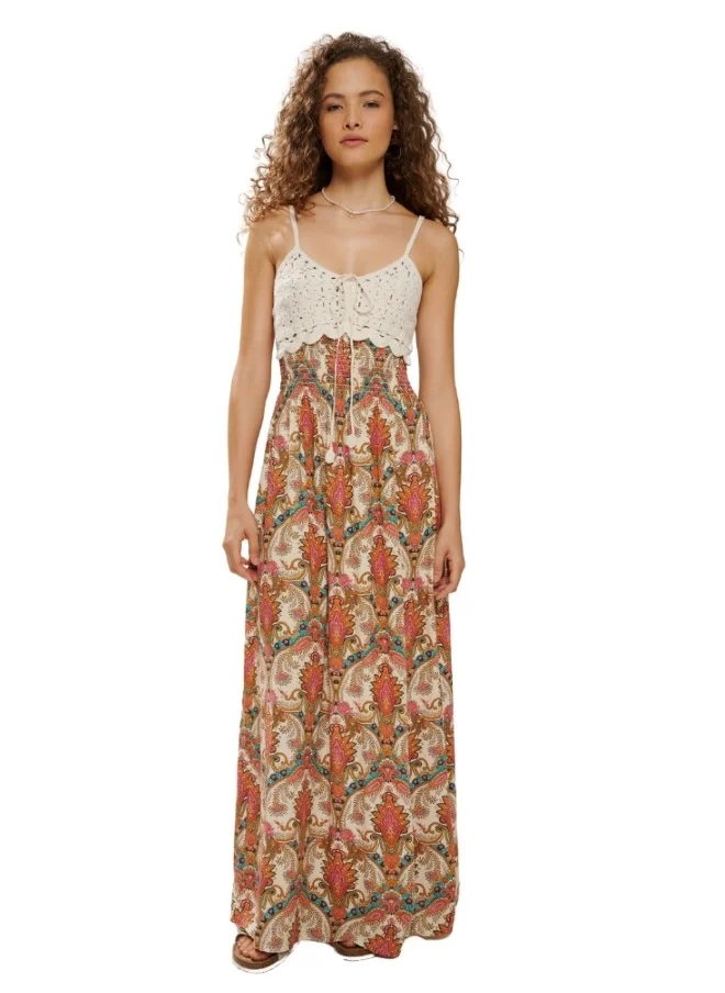هايليز Bohemian Maxi Dress with Crochet Top