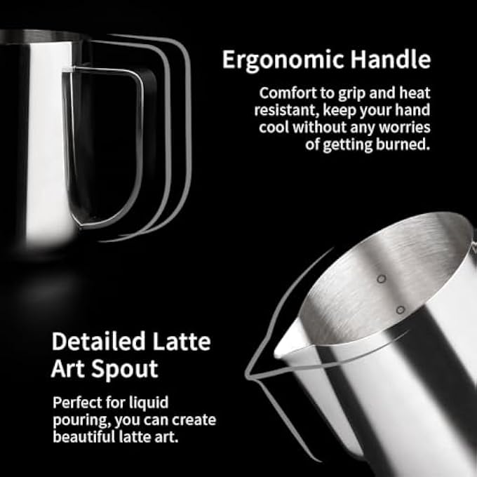 WATCHGET Milk Frothing Pitcher 500Ml17Oz Stainless Steel Espresso Steaming Pitcher Milk Coffee Cappuccino Latte Art Barista Steam Pitcher Milk Frothing Jug - Image 5