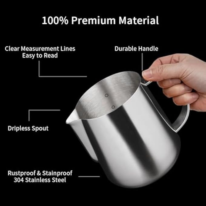 WATCHGET Milk Frothing Pitcher 500Ml17Oz Stainless Steel Espresso Steaming Pitcher Milk Coffee Cappuccino Latte Art Barista Steam Pitcher Milk Frothing Jug - Image 4