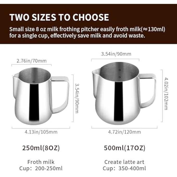 WATCHGET Milk Frothing Pitcher 500Ml17Oz Stainless Steel Espresso Steaming Pitcher Milk Coffee Cappuccino Latte Art Barista Steam Pitcher Milk Frothing Jug - Image 3