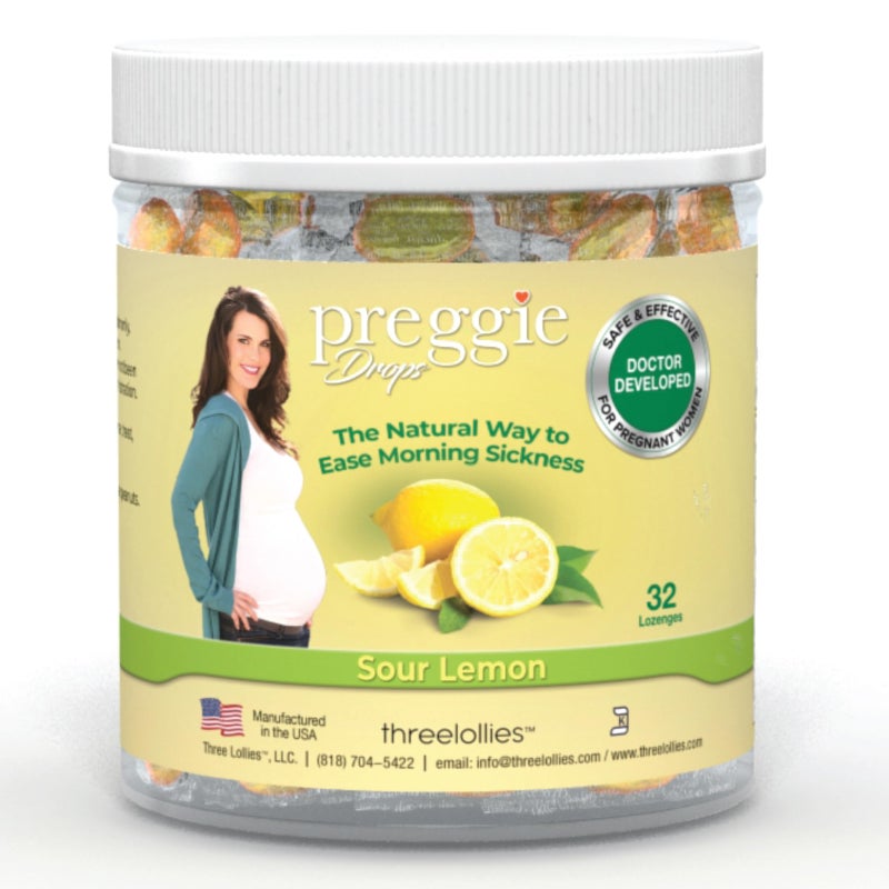 Preggie Pop Drops Pregnancy Nausea Relief Morning Sickness Candy with Essential Oils for Pregnant Women Natural Sour Lemon 32 Count