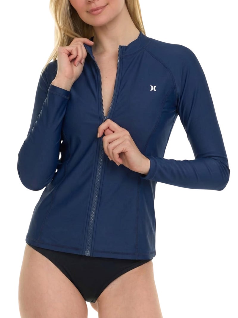 Hurley Rash Guard for Women Full Zip Zip Up Long Sleeve Swim Shirts for Women Surfing Top UPF 50 SPF Sun UV Protection - Image 2