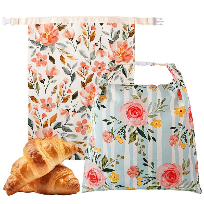 Augine Beeswax Bread Bag, 2 Pack Sourdough Bread Bags, Reusable Bread Bags for Homemade Bread, Organic Cotton Beeswax Sourdough Bags, Wildwood Bloom Series - Image 1