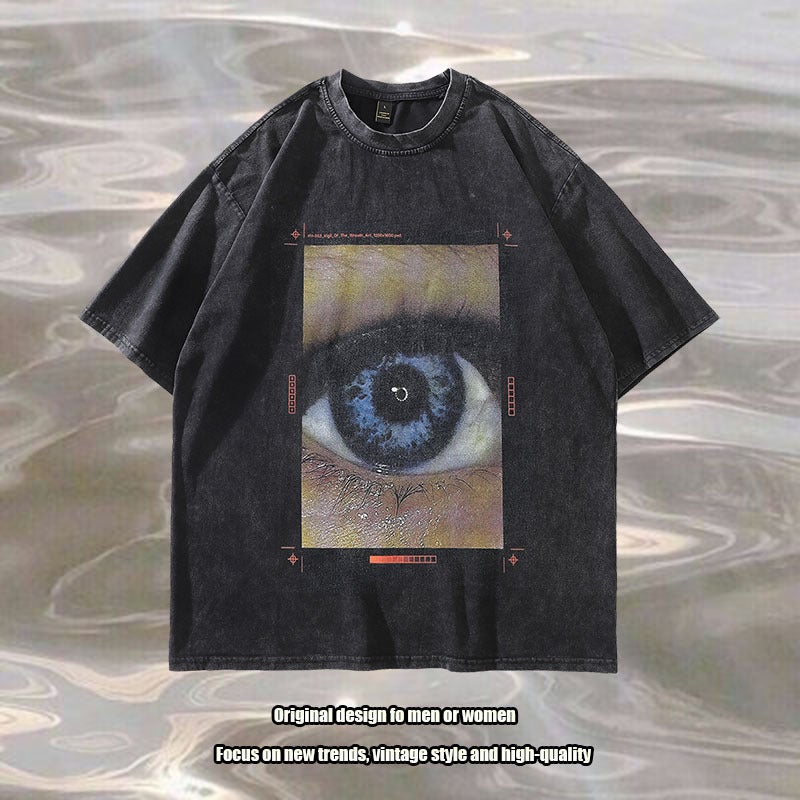 American Style Street Washed Antique Printed T-Shirt Oversize Heavy Cotton Vintage Retro Style - Image 2