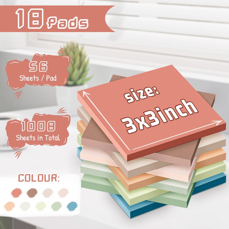 vipstar (18 Pack) Sticky Notes 3x3 in Post, Vintage Colors, Sticky Pads, Strong Adhesive, Recyclable, Self-Stick Pads, Easy to Post for Home, Office, Notebook - Image 2