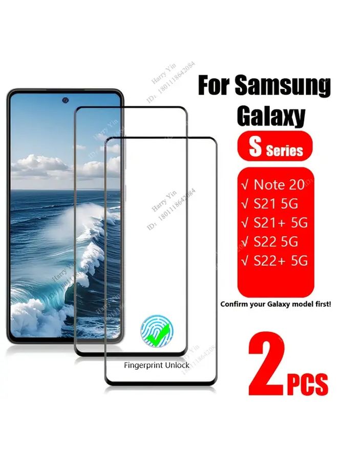 2 Pack Full Coverage HD Tempered Glass Screen Protector For Galaxy S22 5G Case Friendly Black Edge High Definition Transparency Fingerprint Compatible Bubble Free Installation - Image 1