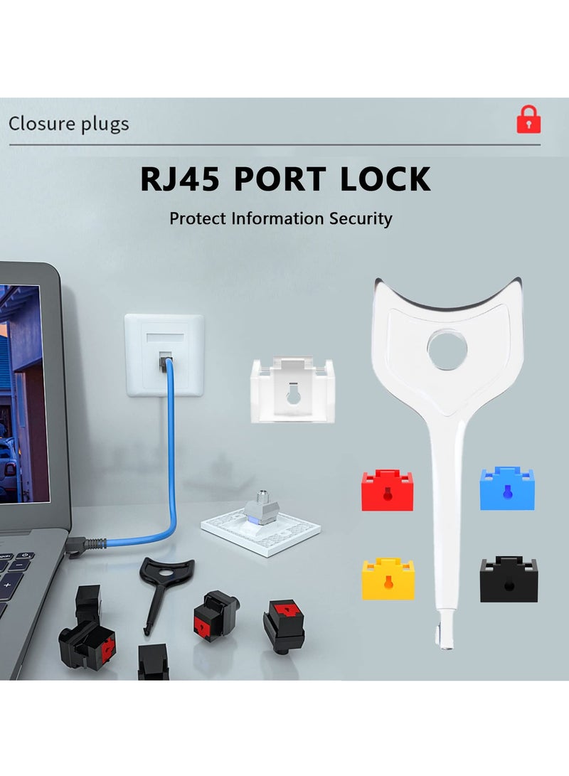SYOSI 10Pcs RJ45 Port Lock Set with 1 Key, Locking RJ45 Port and Dust Blocker, Transparent Dust Cover Caps, Female Port Plug Protectors, Compatible with Computers, TVs, Routers, and Other RJ45 Devices  - Image 3