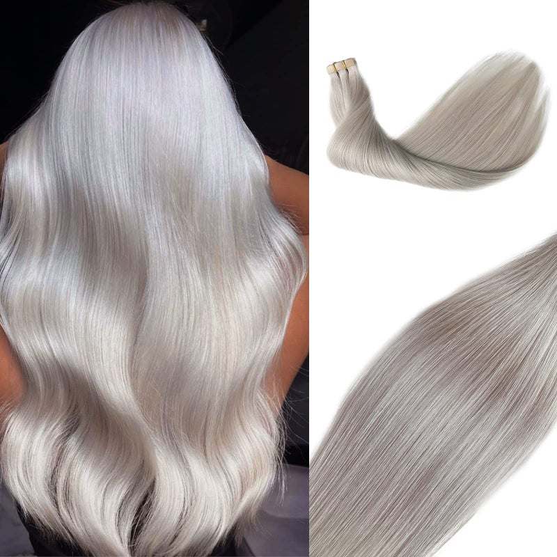 Platinum Sliver Tape in Hair Extensions20Inch Silky Straight Tape in 100 Remy Hair Extensions 50grams 20pcs Seamless Skin Weft Platinum Sliver Hair Extensions for Women