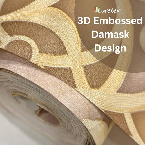 Eurotex PVC Wall Wallpaper Rolls Damask Design Textured Non Adhesive WallCoverings for Living Room, Bedroom Home Walls (57sqft, Beige Color, 37204 - Image 4