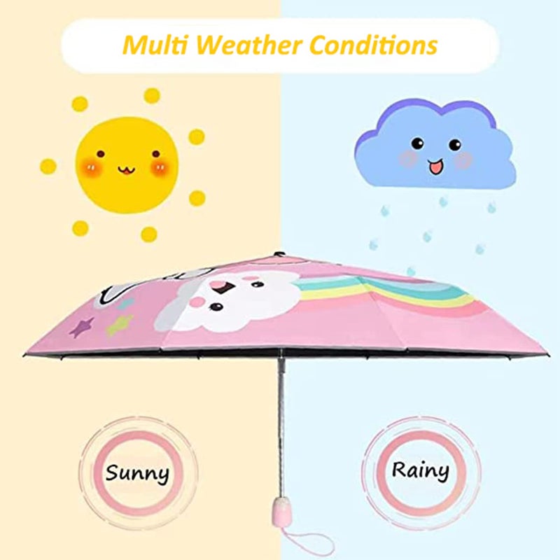 Hannstar Automatic Kids Umbrella, Folding Telescopic Toddler Umbrella for girls & boys, UV/Sun Protection - Strong and Portable - Compact, Durable, Lightweight Cute Kitty Brolly - Image 2