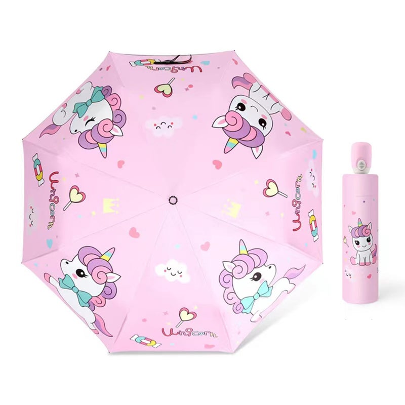 Hannstar Automatic Kids Umbrella, Folding Telescopic Toddler Umbrella for girls & boys, UV/Sun Protection - Strong and Portable - Compact, Durable, Lightweight Cute Kitty Brolly - Image 1