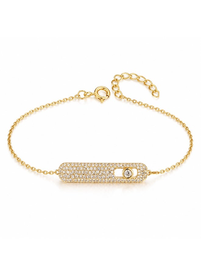 FINE SILVER Luxury 925 Sterling Silver Pavé Bar Bracelet for Women - Sparkling AAA+ Cubic Zirconia Adjustable Slider Bracelet - Premium Jewelry Gift for Her - Image 1