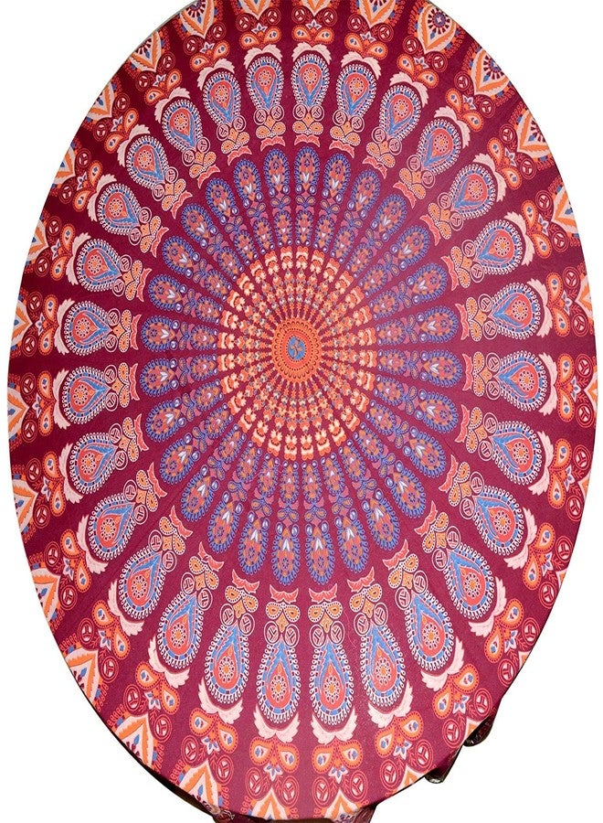 RHF 72 Inch Cotton Round Tablecloth for Dining Table | Printed Maroon Table Cover for 4/6 Seater with White Lace Border | Washable & Elegant Round Table Cover for Home & Kitchen - Image 2