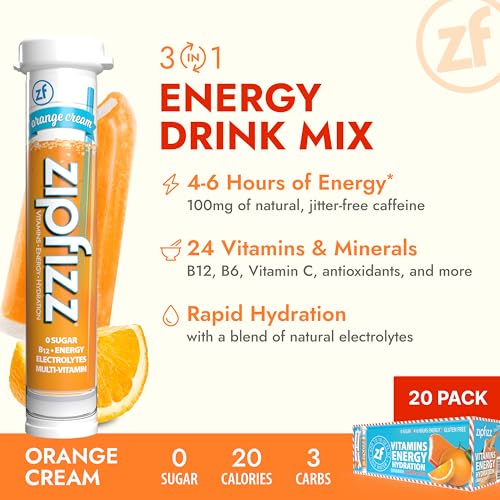 Zipfizz Daily Energy Drink Powder, Orange Cream, 20 Pack | 3-in-1 Sustained Energy, Rapid Hydration, and Essential Vitamins | Sugar-Free | Electrolyte Powder | Contains Vitamin B-12 & Antioxidants - Image 2