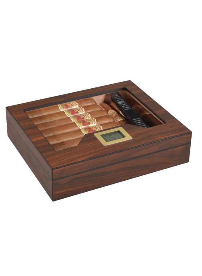 Premium Cedar Wood Storage Box with Glass Lid, Digital Hygrometer & Humidifier – Elegant Home or Office Display Case - Image 2