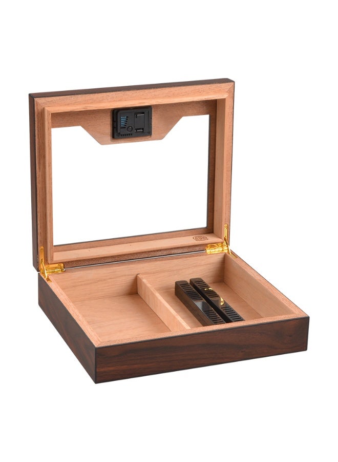 Premium Cedar Wood Storage Box with Glass Lid, Digital Hygrometer & Humidifier – Elegant Home or Office Display Case - Image 3