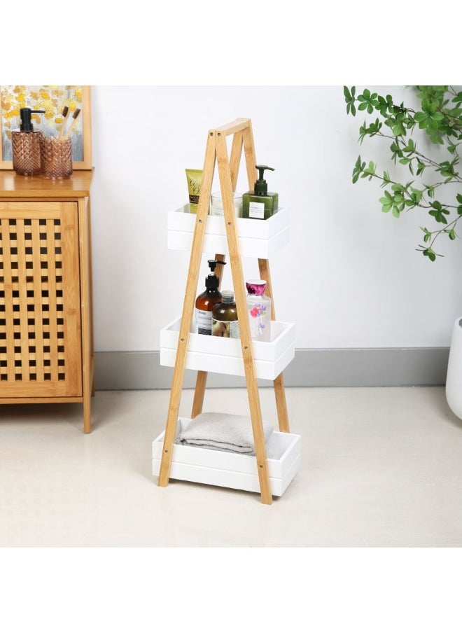 DANUBE HOME Magnus Bamboo 3-Tier Storage Rack Multipurpose Shelf Stand Modern Storage Rack Storage Rack Bathroom Shelf Flowers Plants Stand for Home Office Nature/White - 30x18.5x81.5 cm  - Image 1