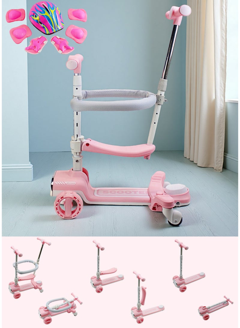 EASY FUTURE 4-in-1 Toddler Scooter Foldable Scooter Adjustable Height and Removable Seat Kids Kick Scooter 360° Baby Fence & Adjustable Parent Push Bar Kids Three Wheel Scooter for Boys and Girls 1-12 Year Old Including Full Protective Gear Set - Image 1