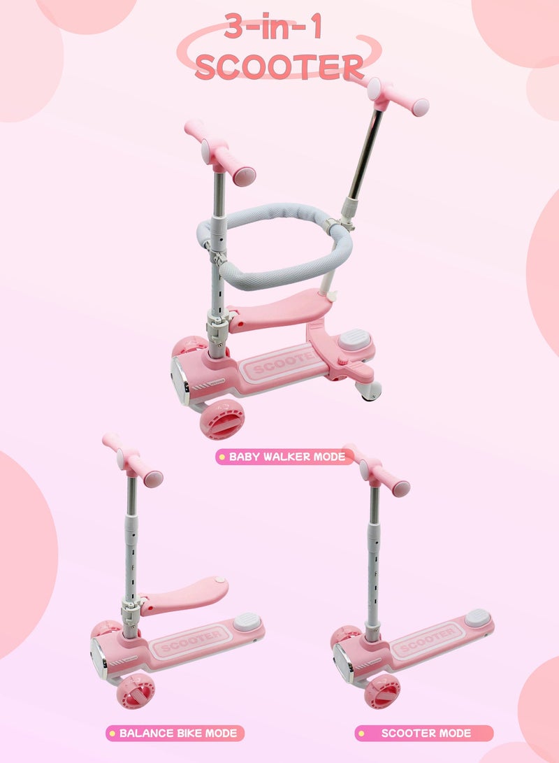 EASY FUTURE 4-in-1 Toddler Scooter Foldable Scooter Adjustable Height and Removable Seat Kids Kick Scooter 360° Baby Fence & Adjustable Parent Push Bar Kids Three Wheel Scooter for Boys and Girls 1-12 Year Old Including Full Protective Gear Set - Image 2