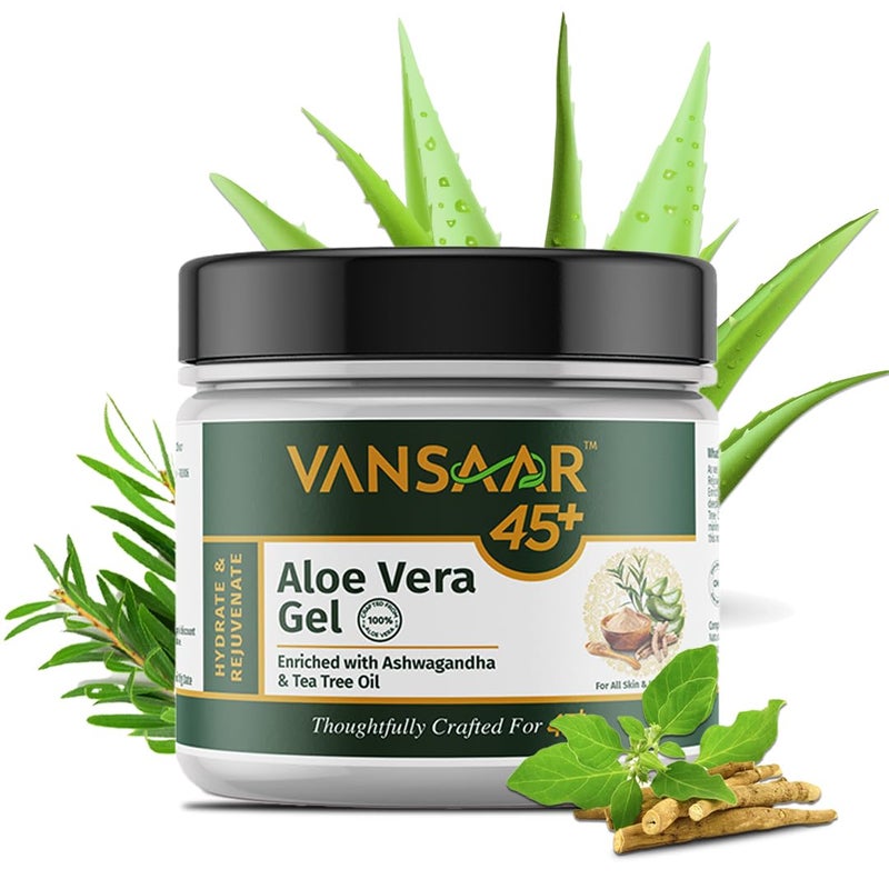 Vansaar 45 Aloe Vera Gel 500g for Face Skin  Hair  Enriched With Ashwagandha  Tea Tree Oil Hydrating  Moisturizing Multipurpose Gel  For Men  Women - Image 1