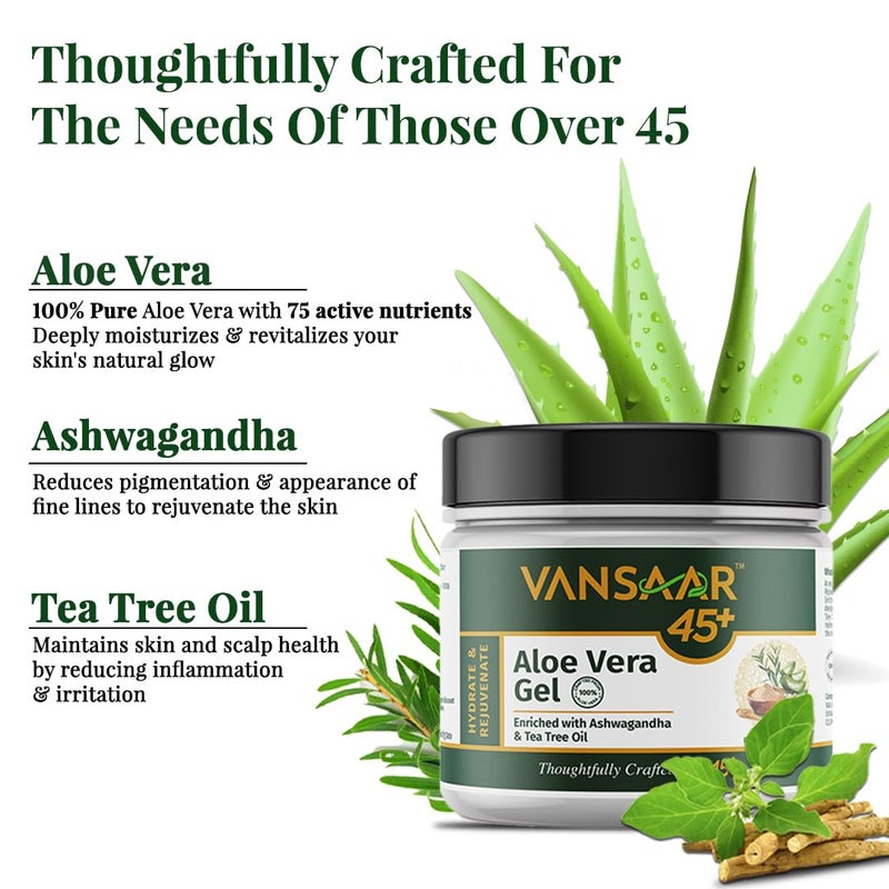 Vansaar 45 Aloe Vera Gel 500g for Face Skin  Hair  Enriched With Ashwagandha  Tea Tree Oil Hydrating  Moisturizing Multipurpose Gel  For Men  Women - Image 5