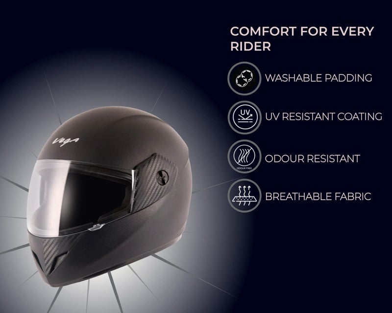 Vega Cliff ISI Certified Lightweight Full Face Gloss Finish Helmet for Men and Women with Clear Visor(Black, Size:M) - Image 5