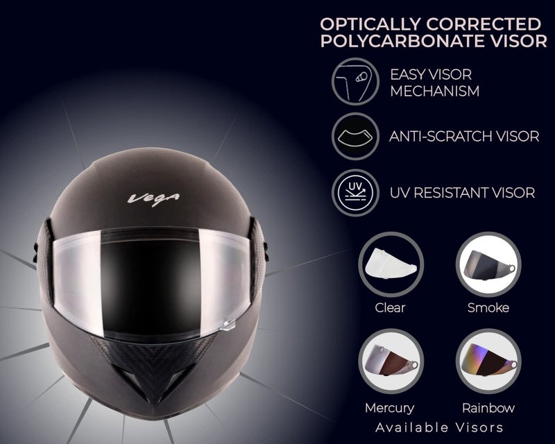 Vega Cliff ISI Certified Lightweight Full Face Gloss Finish Helmet for Men and Women with Clear Visor(Black, Size:M) - Image 3