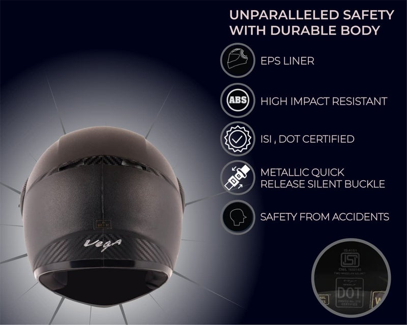 Vega Cliff ISI Certified Lightweight Full Face Gloss Finish Helmet for Men and Women with Clear Visor(Black, Size:M) - Image 4