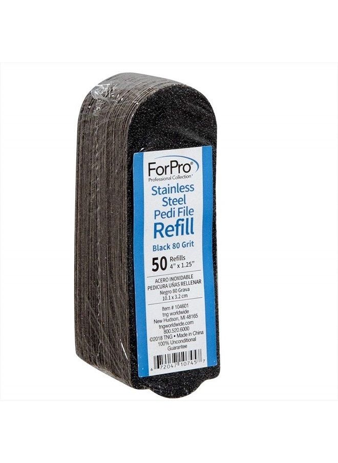 ForPro Professional Collection Stainless Steel Pedi File Refill, 80 Grit, Black, EZ-Strip Peel Pedicure Refill Pads, 1.25” W x 4” L, 50-Count  - Image 1