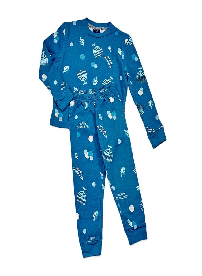 Rite Lite بيجامة رايت لايت لثمانية ليالي من حانوكا مع رسومات المنارة والدرايدل - للأطفال 12-18 شهرًا لبيجامات حانوكا - Image 1