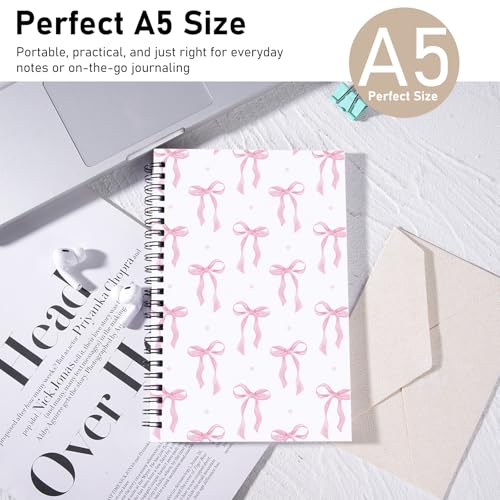 INCOK Coquettte Pink Bow Notebook - Preppy Stuff Preppy School Supplies Cute Spiral Notebook 5.5 x 8.3 Inches Aesthetic Journal School Office Stationary for Girly Women - Image 3
