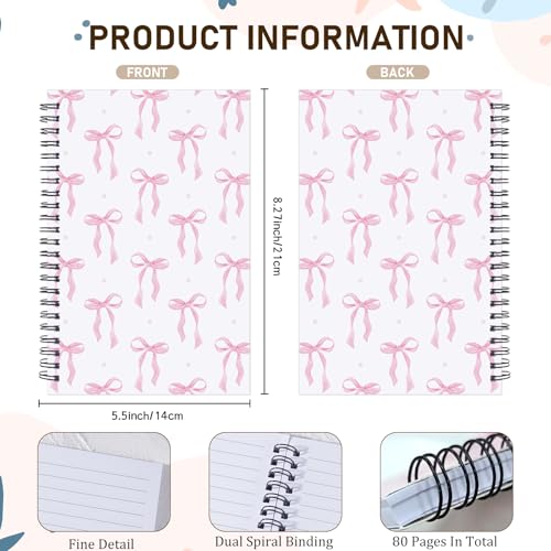 INCOK Coquettte Pink Bow Notebook - Preppy Stuff Preppy School Supplies Cute Spiral Notebook 5.5 x 8.3 Inches Aesthetic Journal School Office Stationary for Girly Women - Image 2