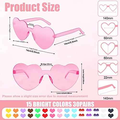 Loccmat 30 Pairs Heart Shaped Rimless Sunglasses,Candy Color Frameless Glasses,Transparent Heart Sunglasses for Women (10 Multicolor) - Image 2