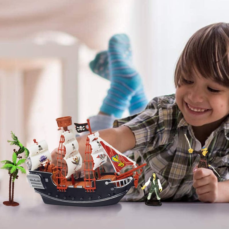 ArtCreativity 10 Inch Pirate Boat, Detailed Pirate Ship Toy Playset with 2 Pirate Action Figures & Tree, Fun Pirate Party Favor and Prize, Best Gift for Boys & Girls Ages 3+ - Image 4
