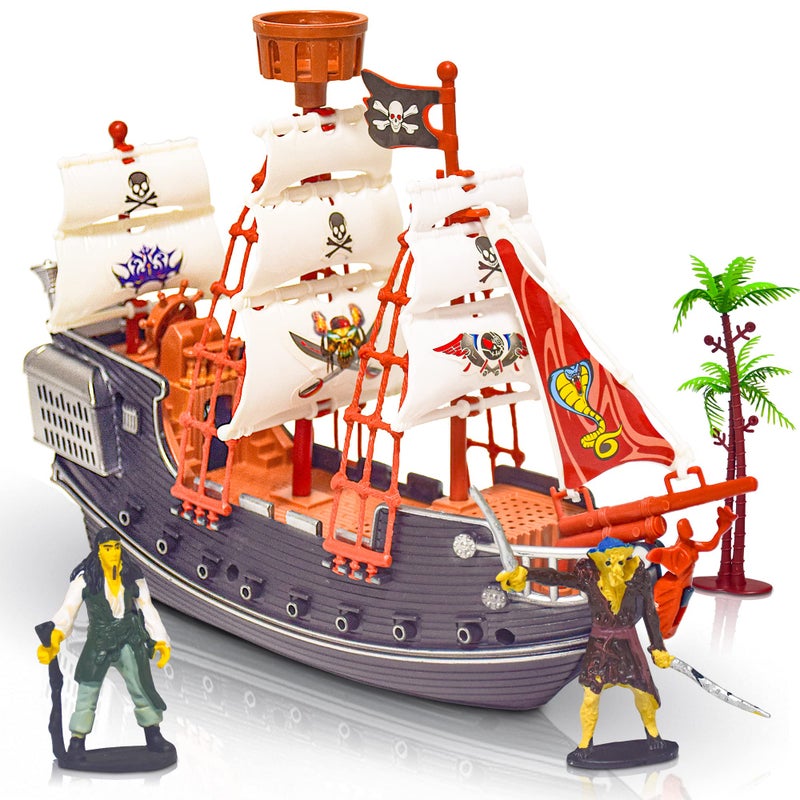 ArtCreativity 10 Inch Pirate Boat, Detailed Pirate Ship Toy Playset with 2 Pirate Action Figures & Tree, Fun Pirate Party Favor and Prize, Best Gift for Boys & Girls Ages 3+ - Image 1